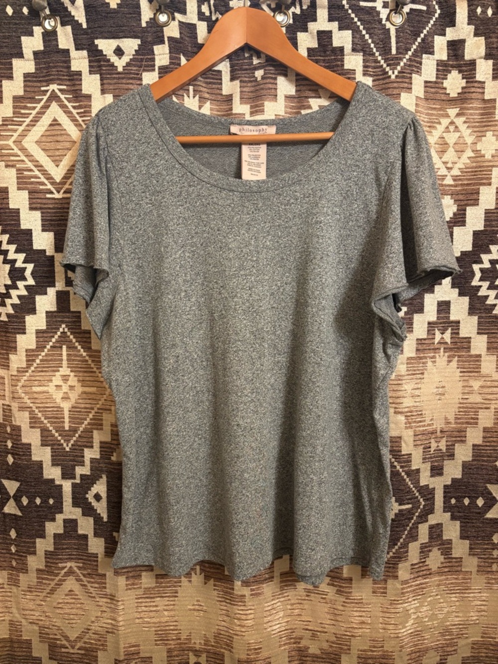 Women’s Philosophy Gray Ruffle Short Sleeve Top, Size XXL